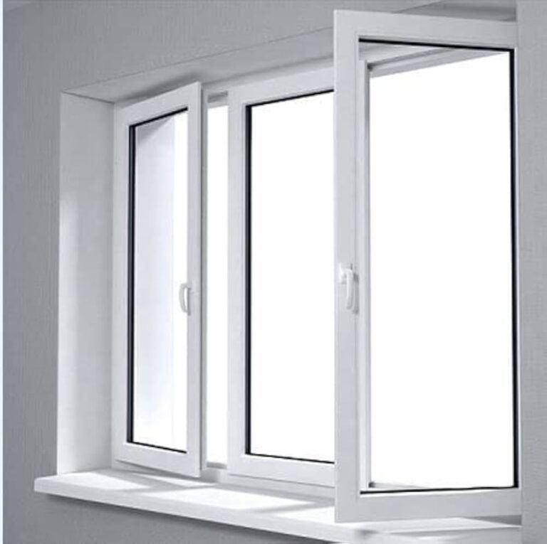 Modern white window with open panes